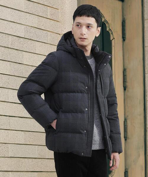 セール】ウールライク チェック ダウン ブルゾン（ダウンジャケット