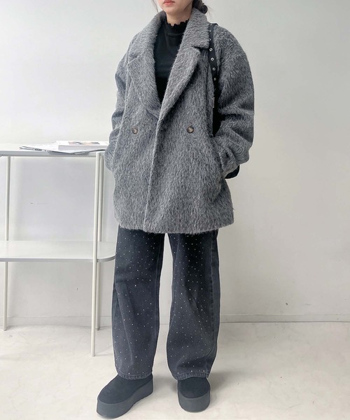 セール】♪ダブルにゆるっとビッグサイズ シャギージャケットコート