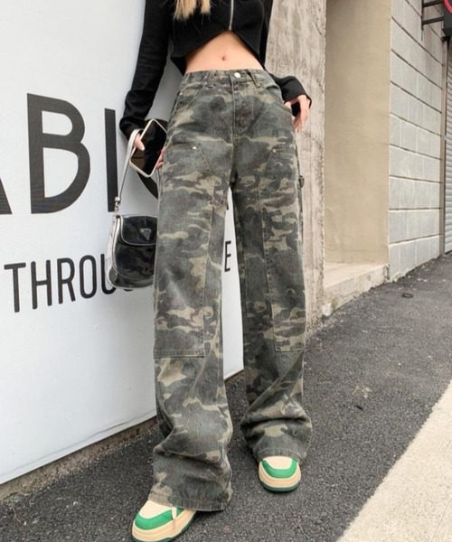セール】【CANVAS+】迷彩柄ワイドストレートワークパンツ（その他