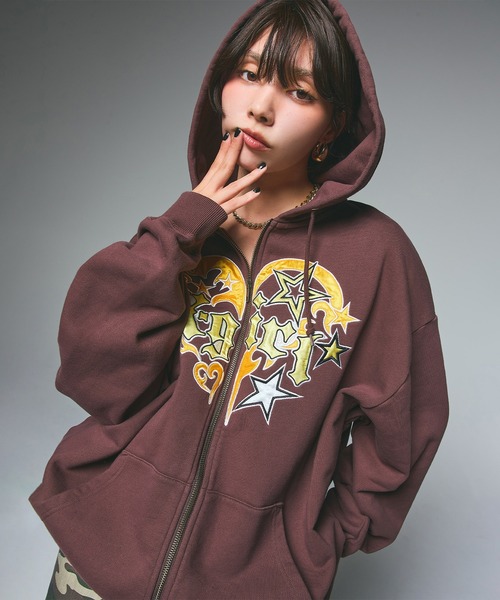 X-girl（エックスガール）の「TRIBAL HEART ZIP UP SWEAT HOODIE