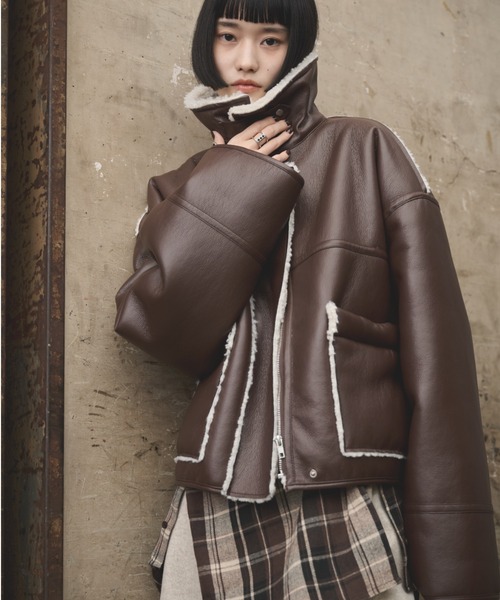 セール】2wayフェイクレザームートンジャケット（ムートンコート