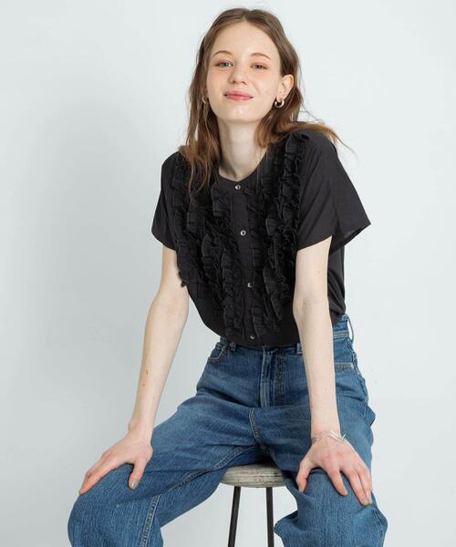 セール】エアリーコットンフリルフレンチシャツブラウス（シャツ