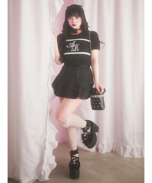 Ank Rouge（アンクルージュ）の「キラキラビジューベロアリボン厚底