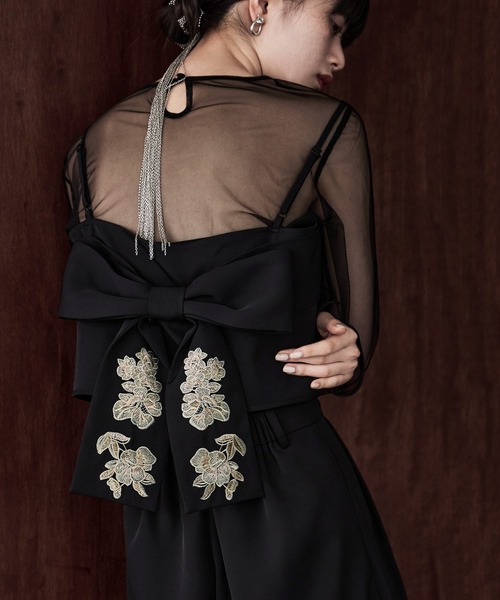 3piece刺繍リボンビスチェ＆タックワイドパンツセットアップ（パンツ