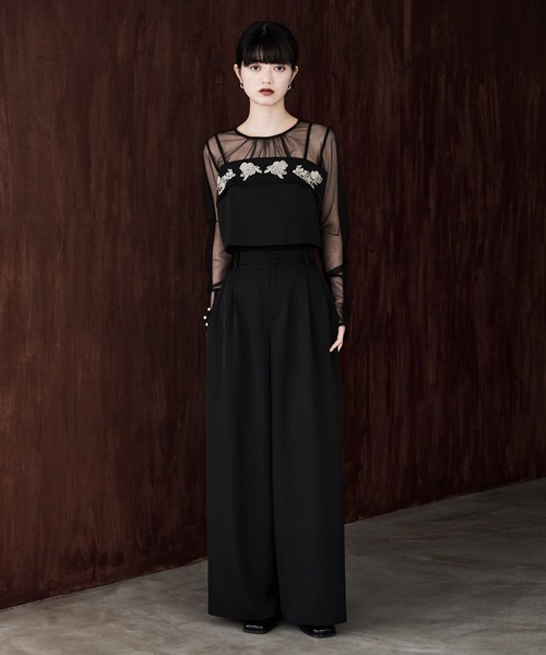 3piece刺繍リボンビスチェ＆タックワイドパンツセットアップ（パンツ