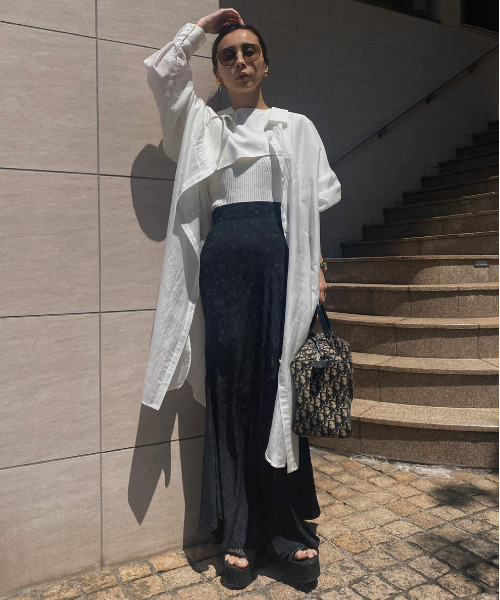 Ameri（アメリ）の「SATIN JACQUARD FLARE SKIRT（スカート）」 - WEAR