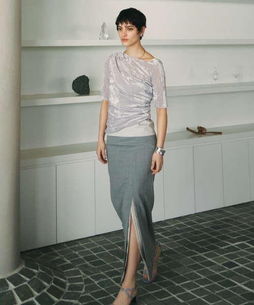 FRAY I.D（フレイアイディー）の「シアーベロアドレープトップス（T