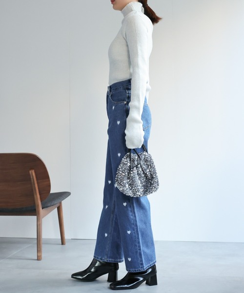 セール】【3サイズ展開】ハート刺しゅうデニムパンツ/ジーンズ（デニム