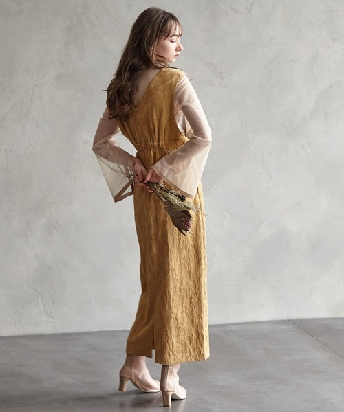 チュールブラウス付きジャカードIラインパーティードレス 20代 30代 40