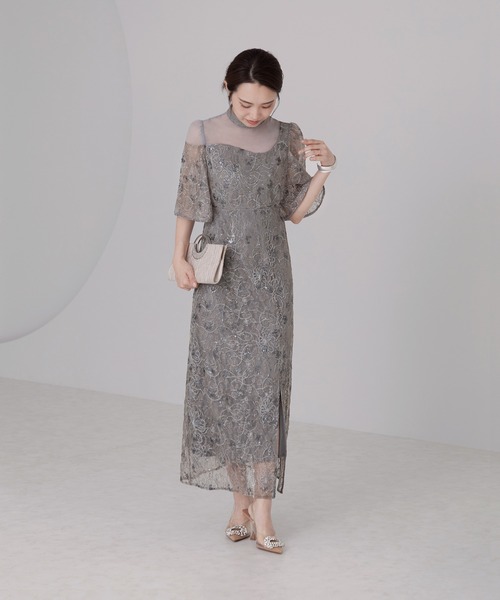 Leja（レジャ）の「【LEJA】花柄刺繍スパンコールベロアスリットI