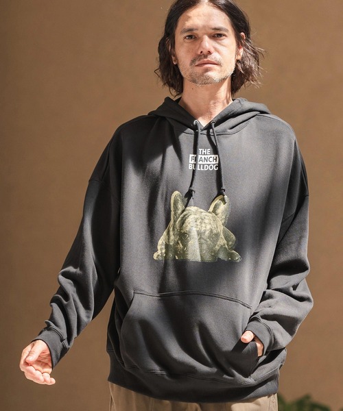 セール】mpa3587-プリント裏毛プルパーカー（フレンチブルドッグ