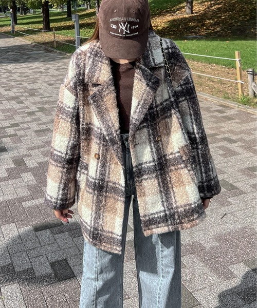 セール】【yc__mam select】リングボア チェック柄 ダブルジャケット