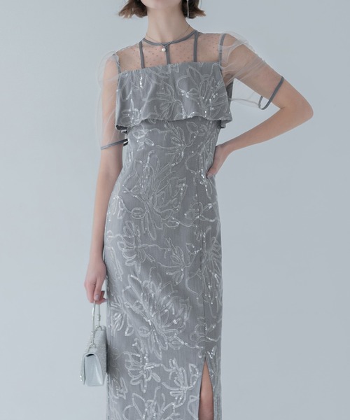 セール】【LEJA】ドットチュールフラワースパンコールIラインドレス