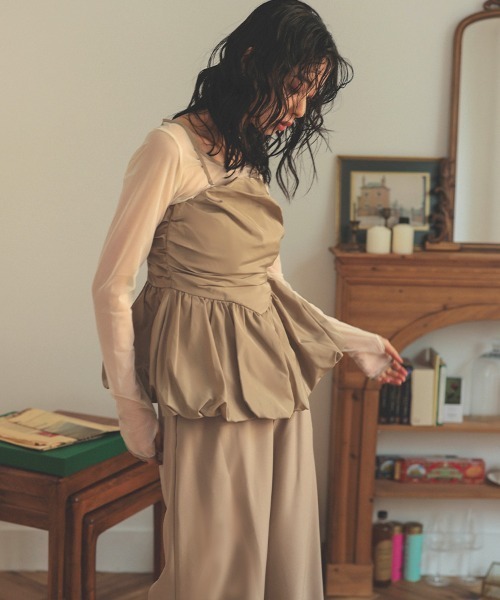 ANDRESD】shirring gather setup dress 3点セット ビスチェ チュール