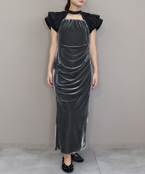 ANDRESD】drape velour dress ベロア ドレス パーティードレス
