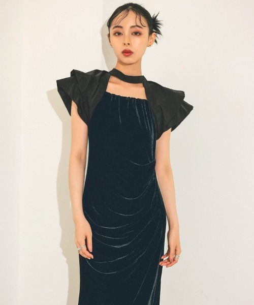 セール】【ANDRESD】drape velour dress ベロア ドレス パーティー