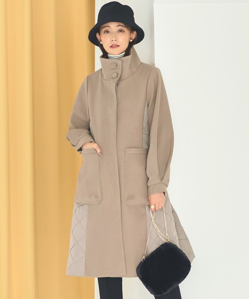 ウーリーストレッチ×ソフィーレイト キルティングスタンドカラーコート