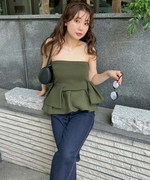 セール】ラッフルニットベアトップ（ニット/セーター）｜styling