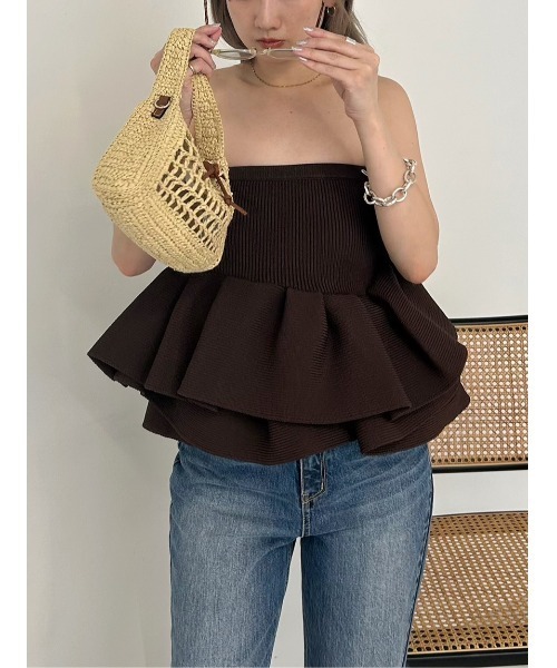 セール】ラッフルニットベアトップ（ニット/セーター）｜styling