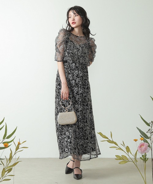 花柄刺繍 レースボレロ キャミワンピース 2点セット パーティー