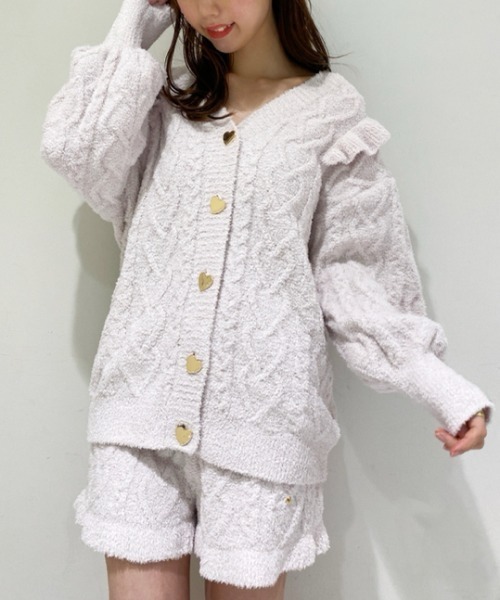 ジェラートピケ 【バレンタイン】ハートアラン フリルカーディガン