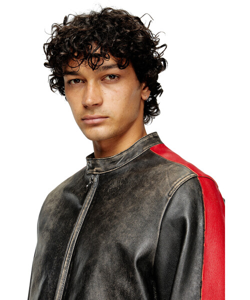 メンズ ジップアップ シングルバイカーレザージャケット（ライダース