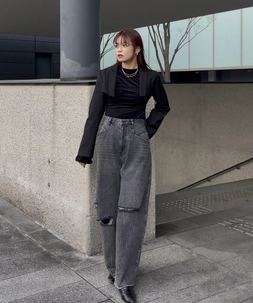 Ameri（アメリ）の「HEART PATCH DAMAGE DENIM PANTS（デニムパンツ