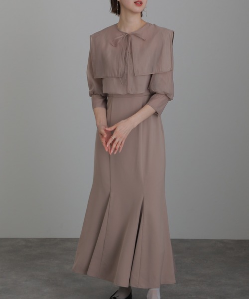 七分袖&ロング パーティードレス オーガンジーお呼ばれ結婚式