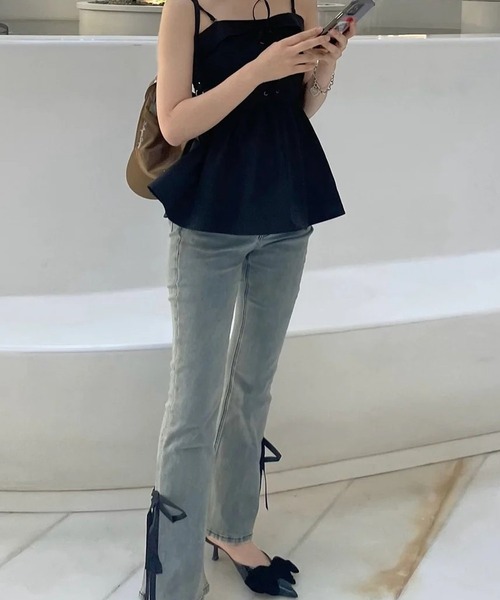 サイドスリットデニムリボンパンツ（デニムパンツ）｜RANCLIC（ラン