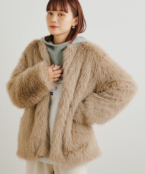 Omekashi（オメカシ）の「ファーコート（ノーカラーコート）」 - WEAR