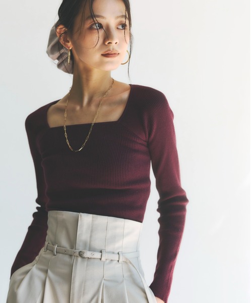 シルクカシミアブレンドデコルテリブニット（ニット/セーター