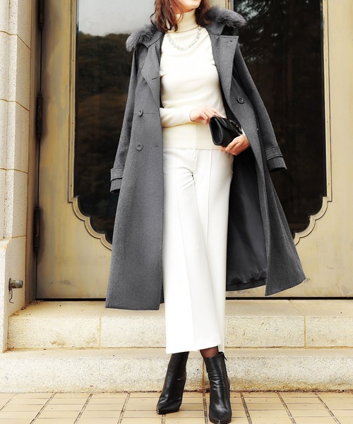 セール】フォックスファーWブレストロングウールコート ｜ レディース