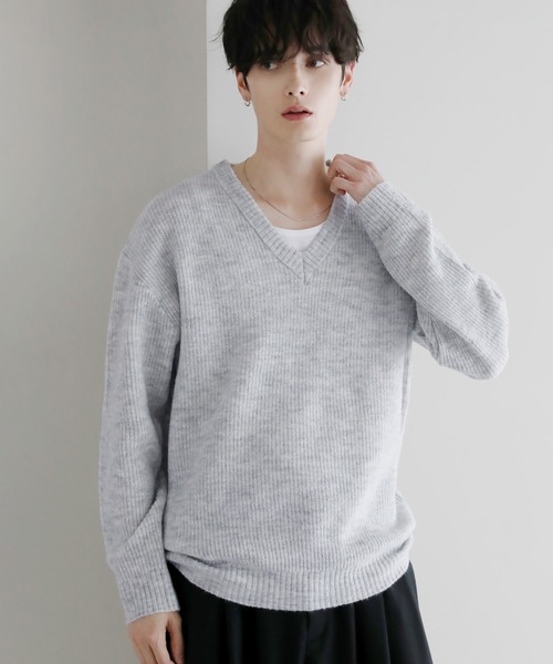 Buyer's Select/フラッフィーヤーン片畦編みVネックニット（ニット