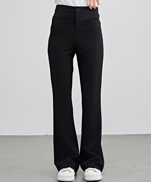 セール】選べる2タイプ ソリッドカラー ハイウエスト シンプル フレア