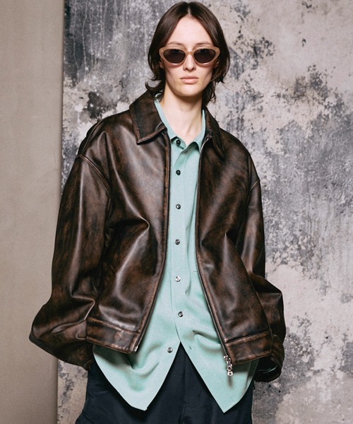 UNISEX》Sheep Leather Single Riders Collared Jacket/シープレザー