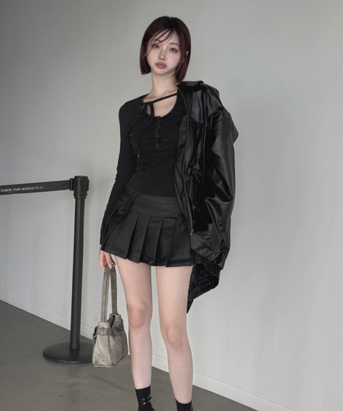 レザージャケット＋プリーツスカートセットアップ（セットアップ
