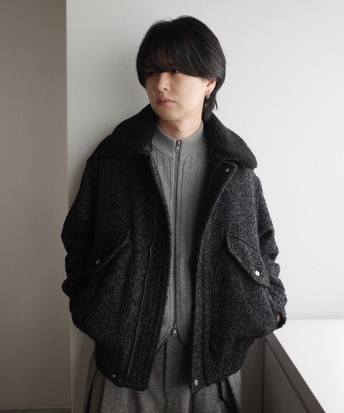 DETACHABLE BOA TWEED HERRINGBONE BLOUSON（ブルゾン）｜WYM LIDNM