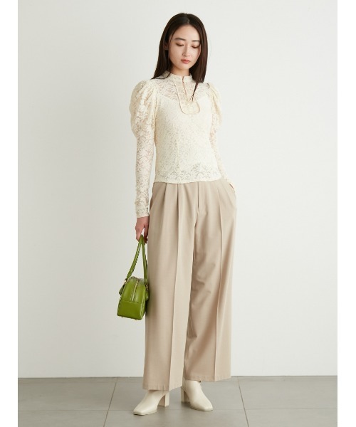 LILY BROWN（リリーブラウン）の「折り返しハイウエストタックワイド