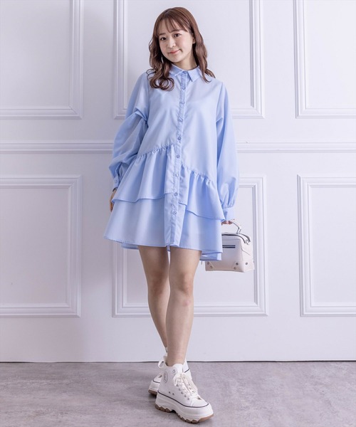clear（クリア）の「裾アシメフリルシャツワンピース（シャツ