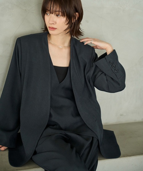 セール】ノーカラーツイルジャケット（ノーカラージャケット