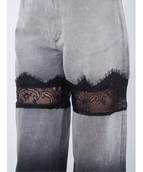 スカラップレースデニムロングパンツ（デニムパンツ）｜Darich