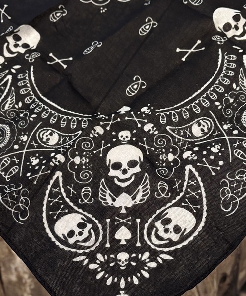 ヴィンテージ 加工 スカル ペイズリー バンダナ（バンダナ/スカーフ