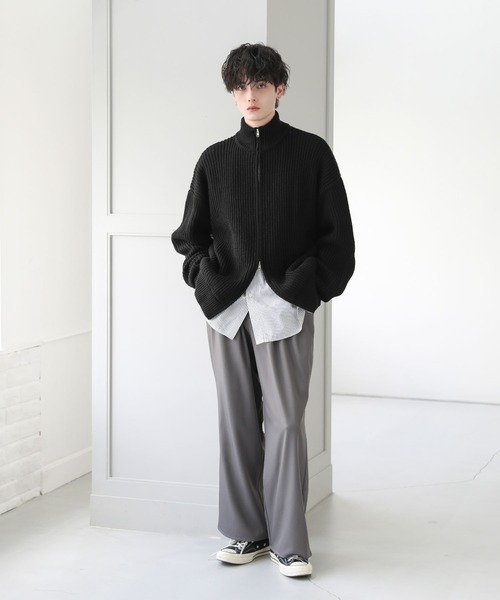 セール】ビッグシルエット畦編みドライバーズニット ジップニット