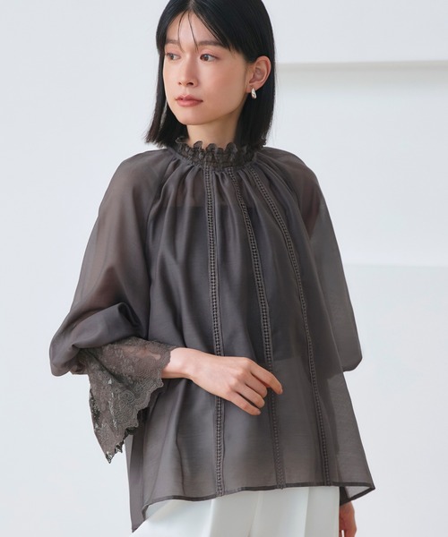 洗える ｜ シアー ボリューム レース ブラウス ｜ 長袖 シアートップス