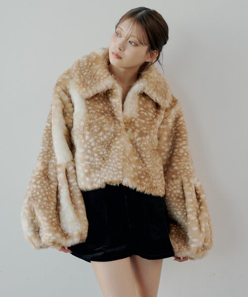 セール】【SALON by Chico】袖ボリュームアニマルファーショートコート