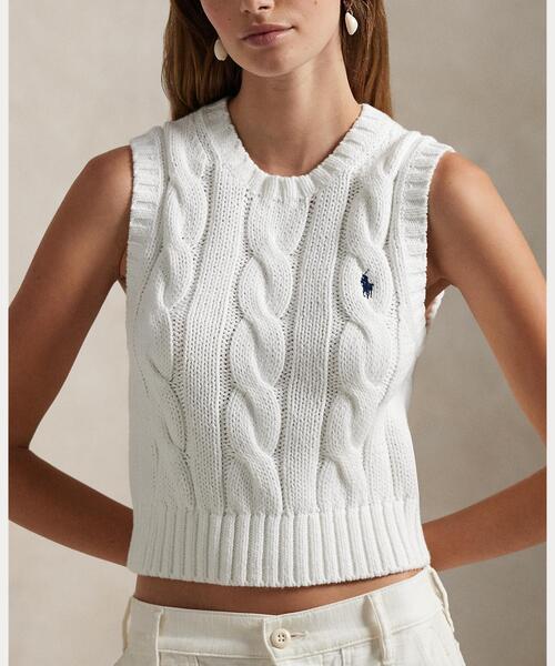 ケーブルニット コットン クロップド ベスト（ベスト）｜POLO RALPH