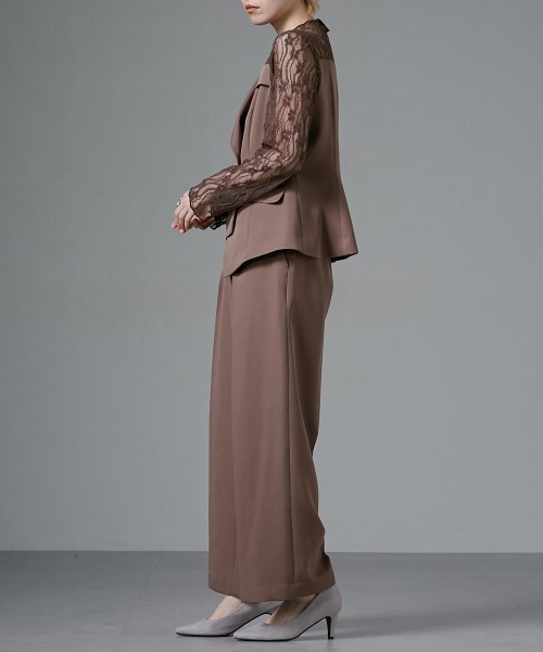 オケージョン対応】アシメテーラードデザインレースブラウスワイド