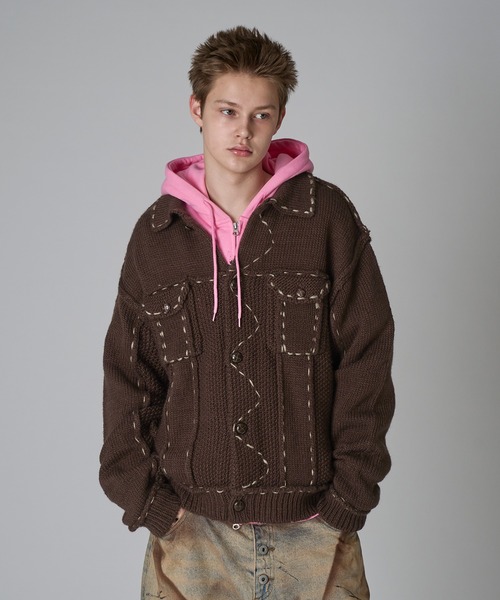 DESIGN STITCH WOOL BLEND KNIT JACKET/デザインステッチウール