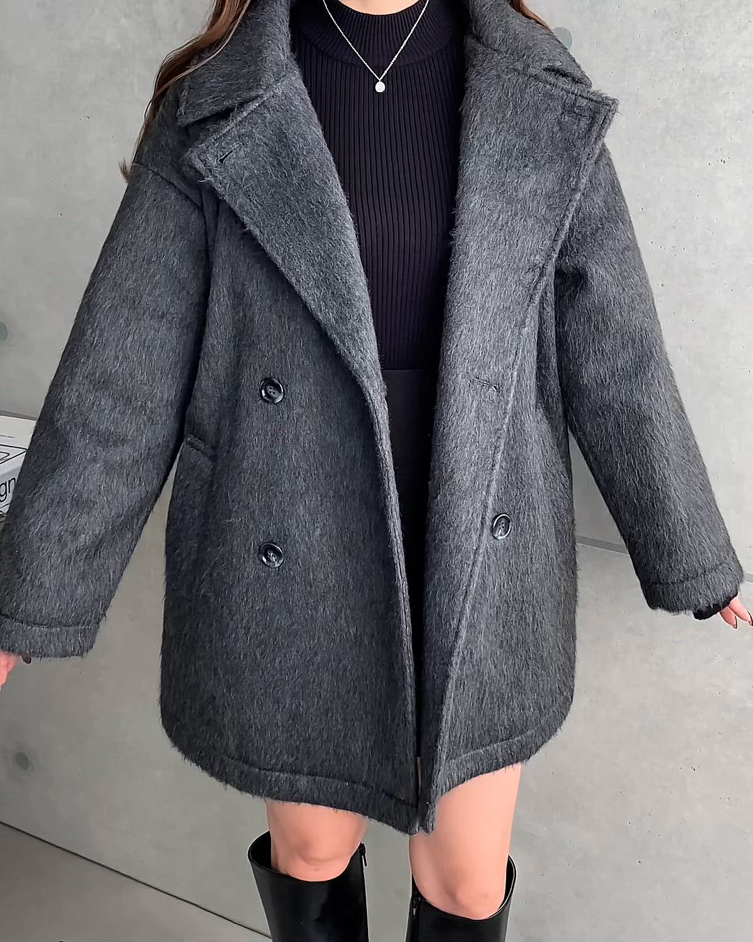 セール】2WAYアレンジカラーニットシャギーミドル丈ダブルテーラード