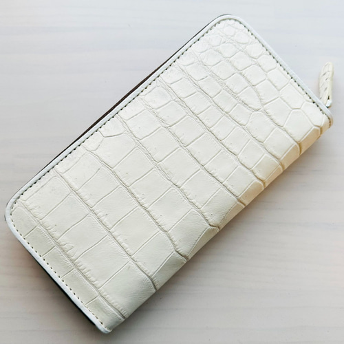 新品】最高峰ヒマラヤクロコダイルの長財布 #5 ホワイトブラウン白